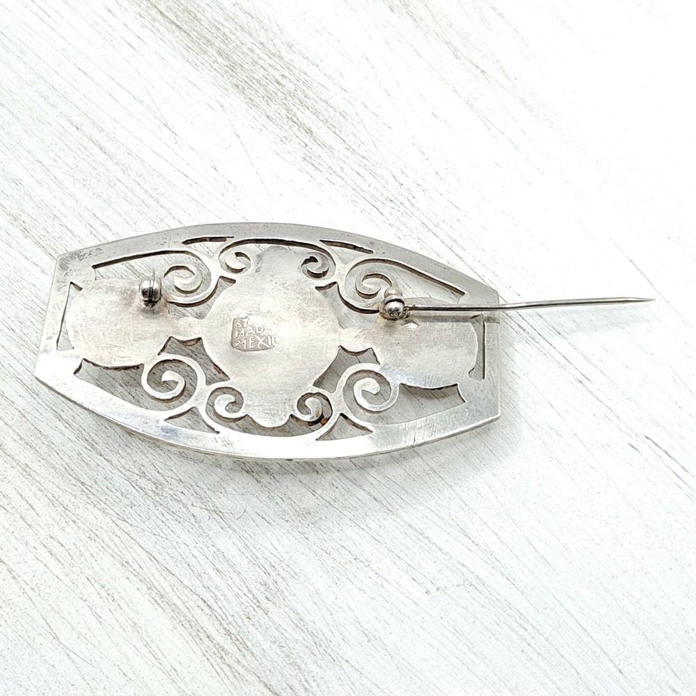 Vintage Sterling Silver Brooch Mid Century Mexico 925 Scroll Dome Pin - Picture 8 of 10